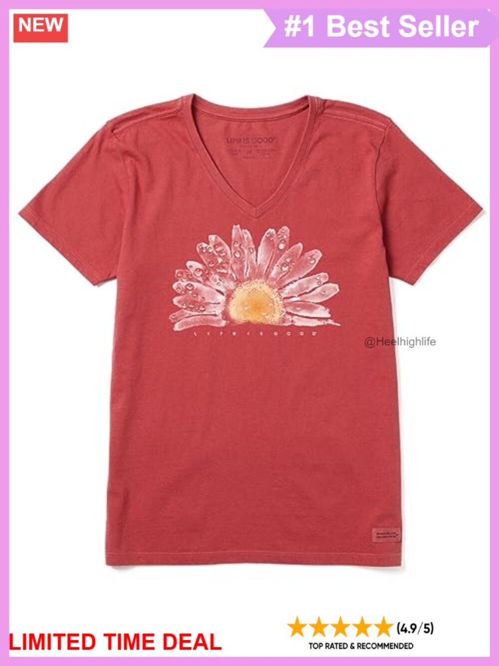 Life is Good Crusher Tee Graphic Short Sleeve V-Neck Cotton Womens Shirt
